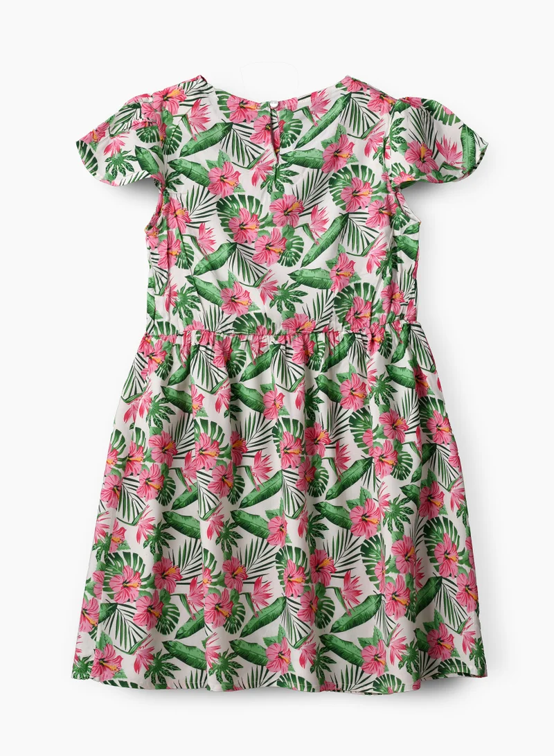 Jelliene Girls Woven Viscose Tropical Floral Dress