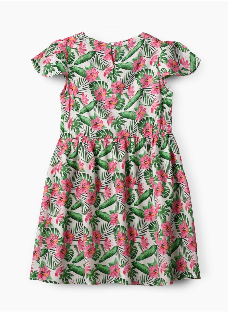 Jelliene Girls Woven Viscose Tropical Floral Dress  - Image 2