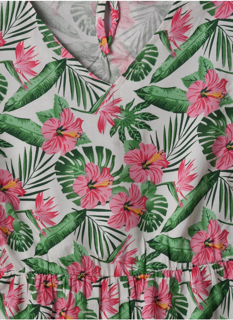 Jelliene Girls Woven Viscose Tropical Floral Dress  - Image 3