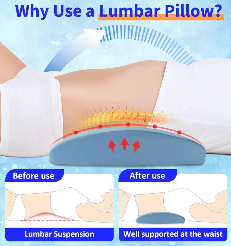 vamorry Lumbar Support Pillow for Bed Relief Back Pain: Lower Back Pillow for Sleeping - Memory Foam Waist Pillow - Cooling Back Bolster Pillow for Side, Back&Stomach Sleepers - Bed Rest Pillow for Car, Sofa - Image 3