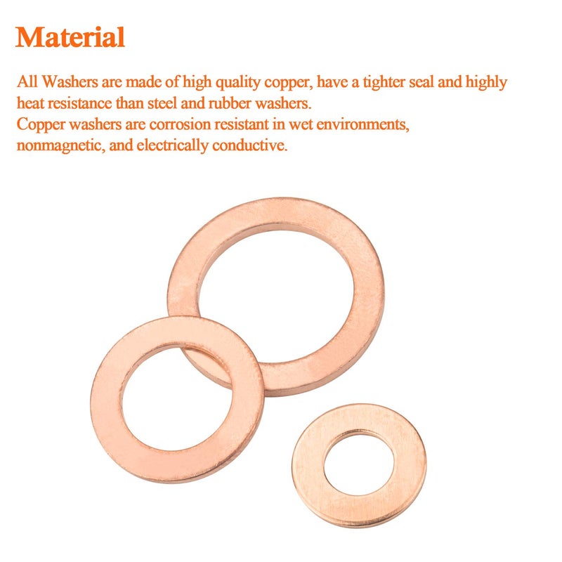 HELIFOUNER Copper Washers, 150PCS 8 Sizes Copper Metric Sealing Washers Flat Washers Assortment Kit - Image 4
