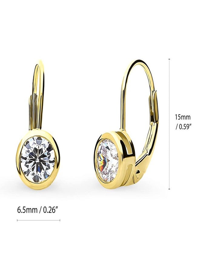 BERRICLE Yellow Gold Flashed Sterling Silver Solitaire Leverback Drop Dangle Earrings for Women, 1.2 Carat Bezel Set Round Cut Cubic Zirconia CZ - Image 2