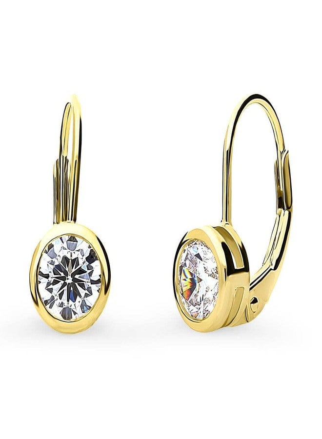 BERRICLE Yellow Gold Flashed Sterling Silver Solitaire Leverback Drop Dangle Earrings for Women, 1.2 Carat Bezel Set Round Cut Cubic Zirconia CZ - Image 1