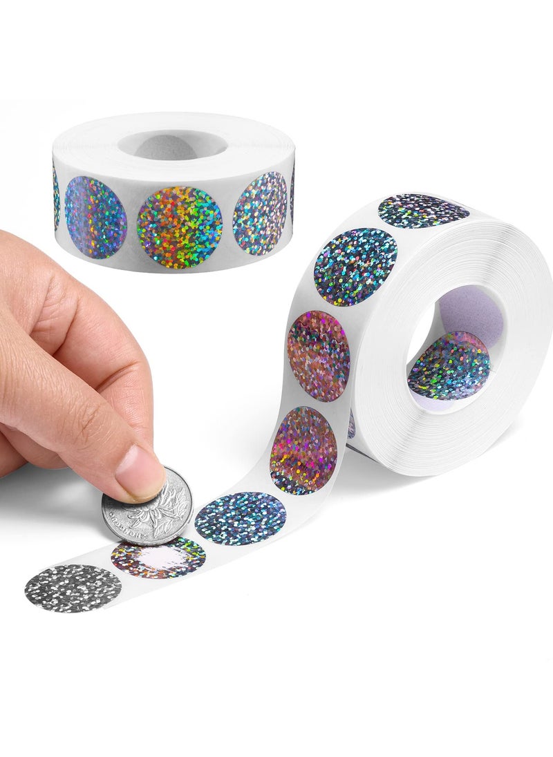 SYOSI - 2 Rolls Scratch Offs Sticker Round Silver Hologram Holographic Sticker Glitter Labels DIY Make Your Own Lottery Holographic Ticket Games, 1 x 1 Inch Circle (300Pcs/ Roll) - Image 1