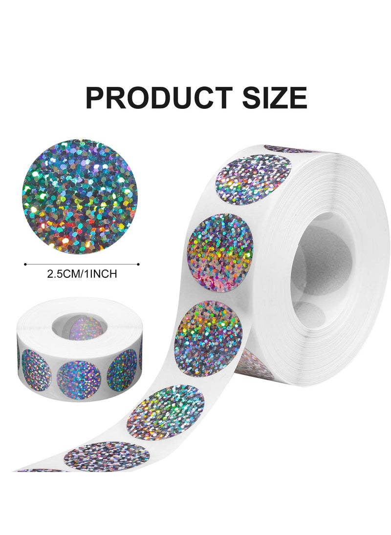 SYOSI - 2 Rolls Scratch Offs Sticker Round Silver Hologram Holographic Sticker Glitter Labels DIY Make Your Own Lottery Holographic Ticket Games, 1 x 1 Inch Circle (300Pcs/ Roll) - Image 1