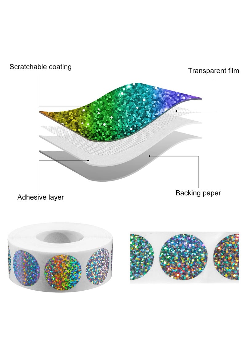 SYOSI - 2 Rolls Scratch Offs Sticker Round Silver Hologram Holographic Sticker Glitter Labels DIY Make Your Own Lottery Holographic Ticket Games, 1 x 1 Inch Circle (300Pcs/ Roll) - Image 1