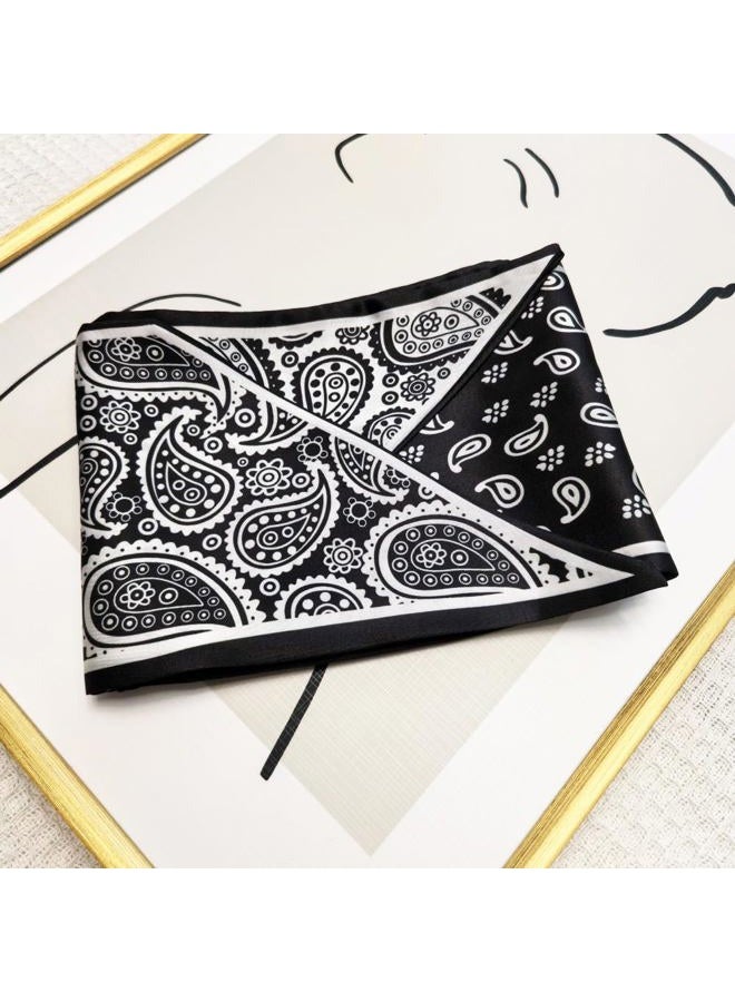 Julunar Hair Scarf for Women Silky Long Neck Head Scarves Purse Bag Scarfs for Handbag Satin Headscarf, 012.black & White Paisley, Long - Image 2