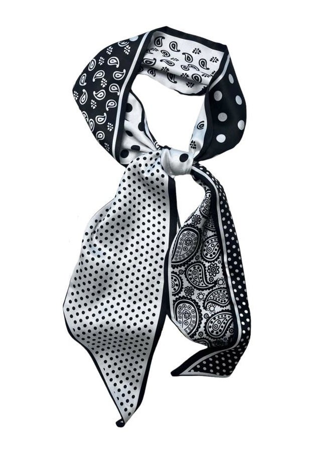 Julunar Hair Scarf for Women Silky Long Neck Head Scarves Purse Bag Scarfs for Handbag Satin Headscarf, 012.black & White Paisley, Long - Image 1
