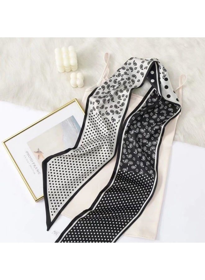 Julunar Hair Scarf for Women Silky Long Neck Head Scarves Purse Bag Scarfs for Handbag Satin Headscarf, 012.black & White Paisley, Long - Image 4