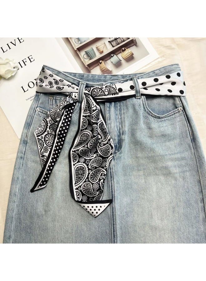 Julunar Hair Scarf for Women Silky Long Neck Head Scarves Purse Bag Scarfs for Handbag Satin Headscarf, 012.black & White Paisley, Long - Image 5