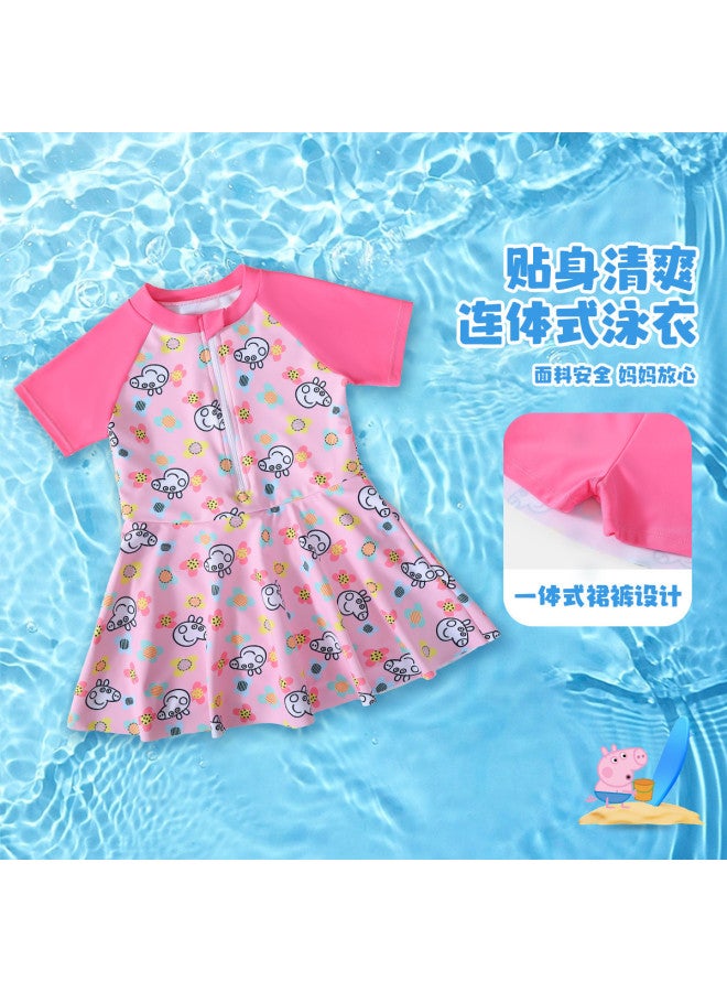 Peppa Pig summer Thin Girls' One-piece Swimsuit Dress With Full-print Floral Design And Built-in Skirt Shorts For Infants - Image 2