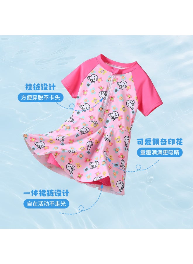 Peppa Pig summer Thin Girls' One-piece Swimsuit Dress With Full-print Floral Design And Built-in Skirt Shorts For Infants - Image 3