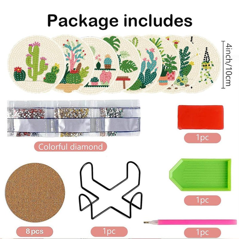 Clendo 8 Pcs Diamond Art Kits for Adults Coasters - DIY 5D Flowers Diamond Painting Coasters with Holder, Small Diamond Art Kits for Adult Art Craft Supplies - Image 3