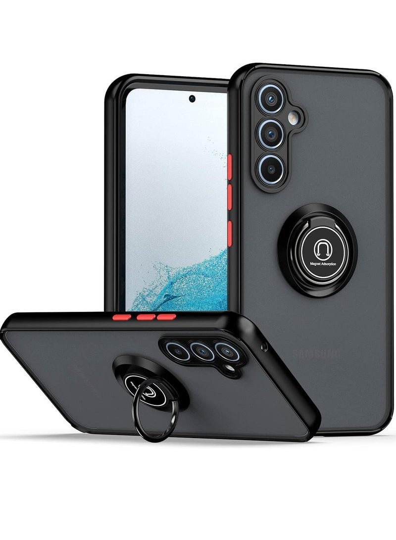 ELTRAZONE Shockproof Galaxy A14 5G Case with Rotational Metal Ring Kickstand – Anti-Fingerprint Hard Back, Magnetic Car Mount Compatible (Black/Grey) - Image 1