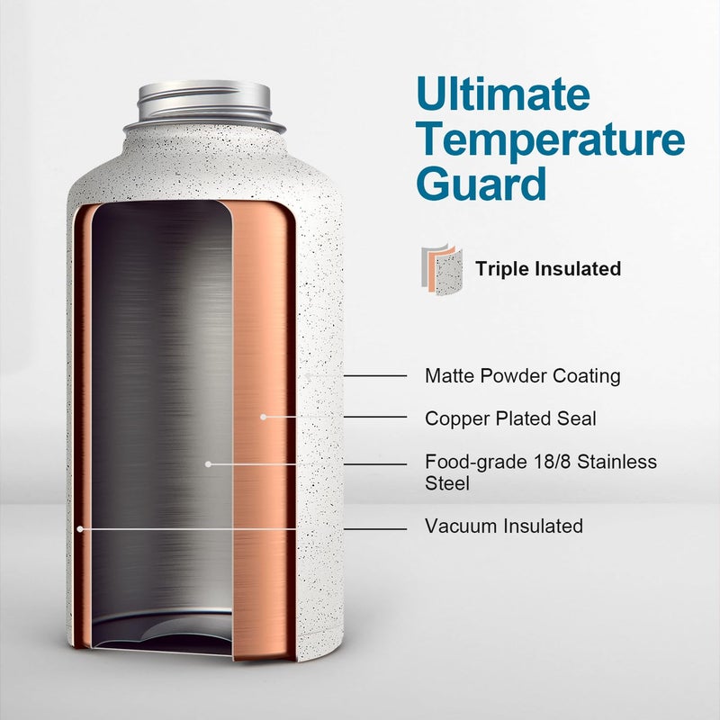 Coolflask Half Gallon Water Bottle Insulated with Straw&3 Lids, Coolflask 64 oz Water Jug Galaxy Large Metal Stainless Steel flask for Gym, Sports and Office, Keep Cold 48H Hot 24H, Arctic White - Image 3