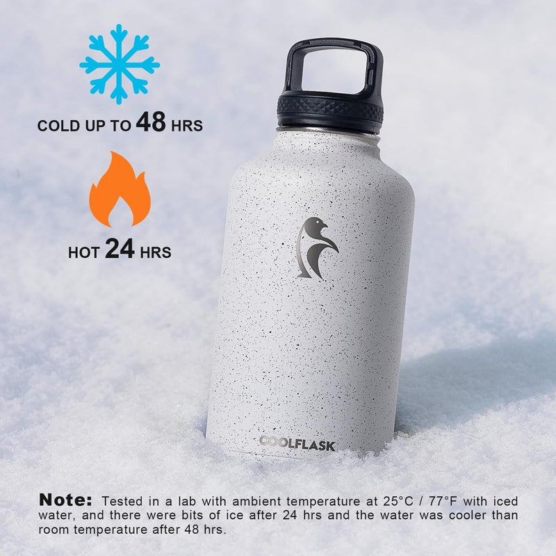 Coolflask Half Gallon Water Bottle Insulated with Straw&3 Lids, Coolflask 64 oz Water Jug Galaxy Large Metal Stainless Steel flask for Gym, Sports and Office, Keep Cold 48H Hot 24H, Arctic White - Image 4