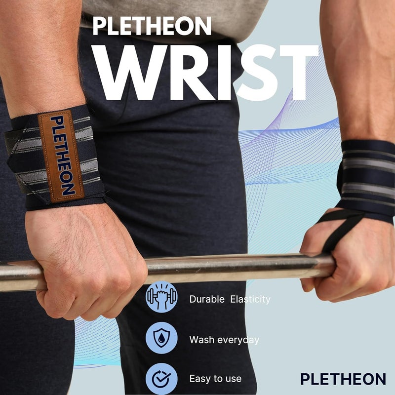 PLETHEON حزام دعم المعصم للجيم، التمارين ورفع الأثقال | حزام معصم قابل للتعديل للرجال والنساء | تخفيف الألم وثبات المعصم لللياقة البدنية والرياضة (أزرق مهوي) - Image 3