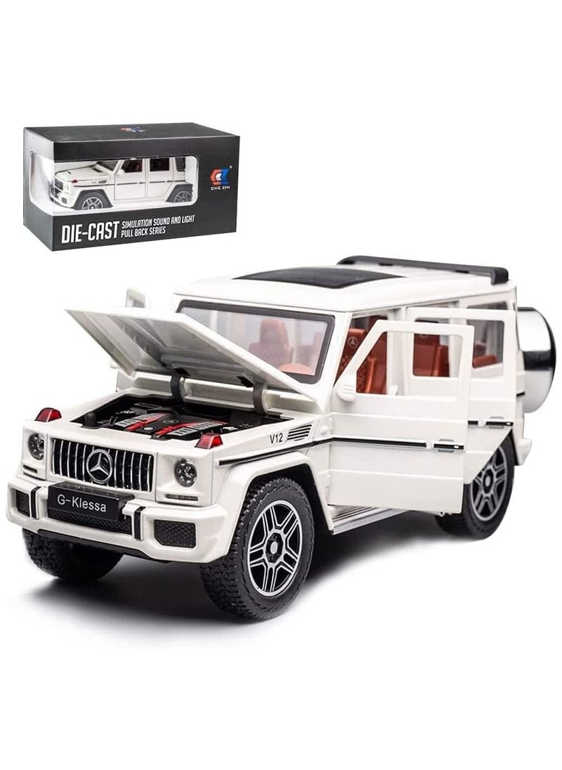 CHE ZHI - 1:24 Scale Mercedes Benz V12 G63 AMG Diecast Model Cars Zinc Alloy Pull Back Toy car with Sound and Light for Kids Boy Girl Gift White - Image 1
