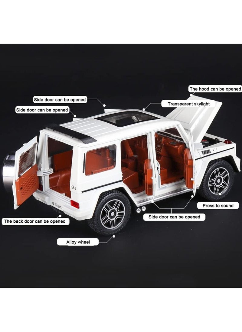 CHE ZHI - 1:24 Scale Mercedes Benz V12 G63 AMG Diecast Model Cars Zinc Alloy Pull Back Toy car with Sound and Light for Kids Boy Girl Gift White - Image 1