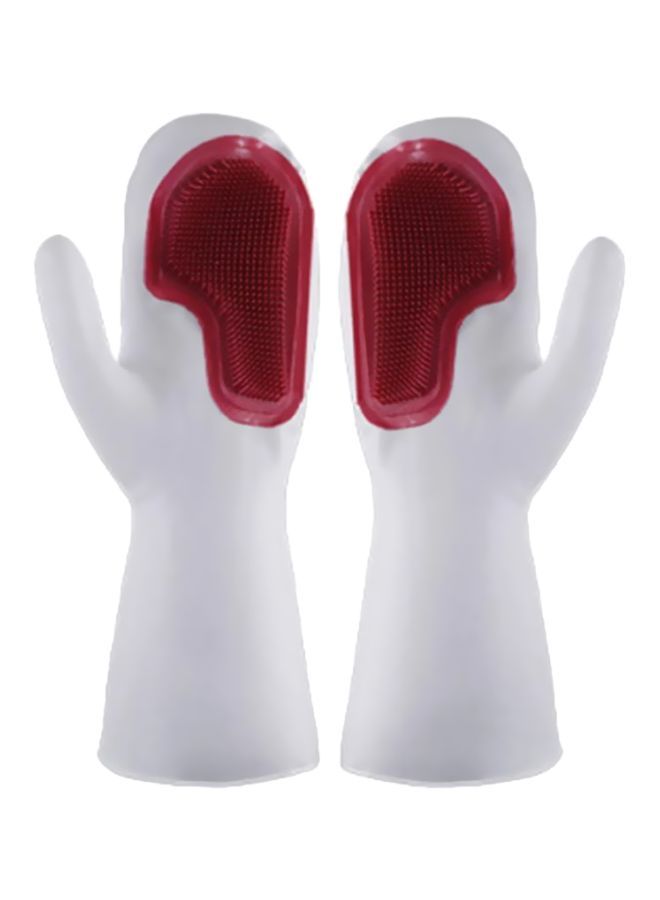 NIBEMINENT Pair Of Silicone Brush Scrubber Gloves White/Red 31.5x13cm  - Image 1