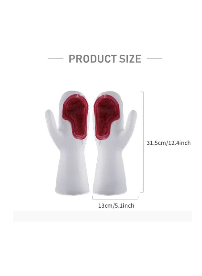 NIBEMINENT Pair Of Silicone Brush Scrubber Gloves White/Red 31.5x13cm  - Image 4