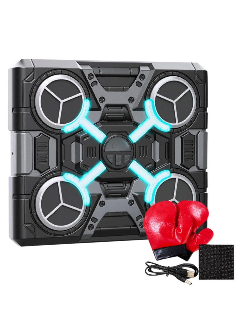 XiuWoo Music Boxing Machine, Music Boxing Machine with Boxing Gloves, Colorful LED Wall Mounted Smart Bluetooth Music Boxing Trainer, Home Exercise New Fitness, Black  - Image 1