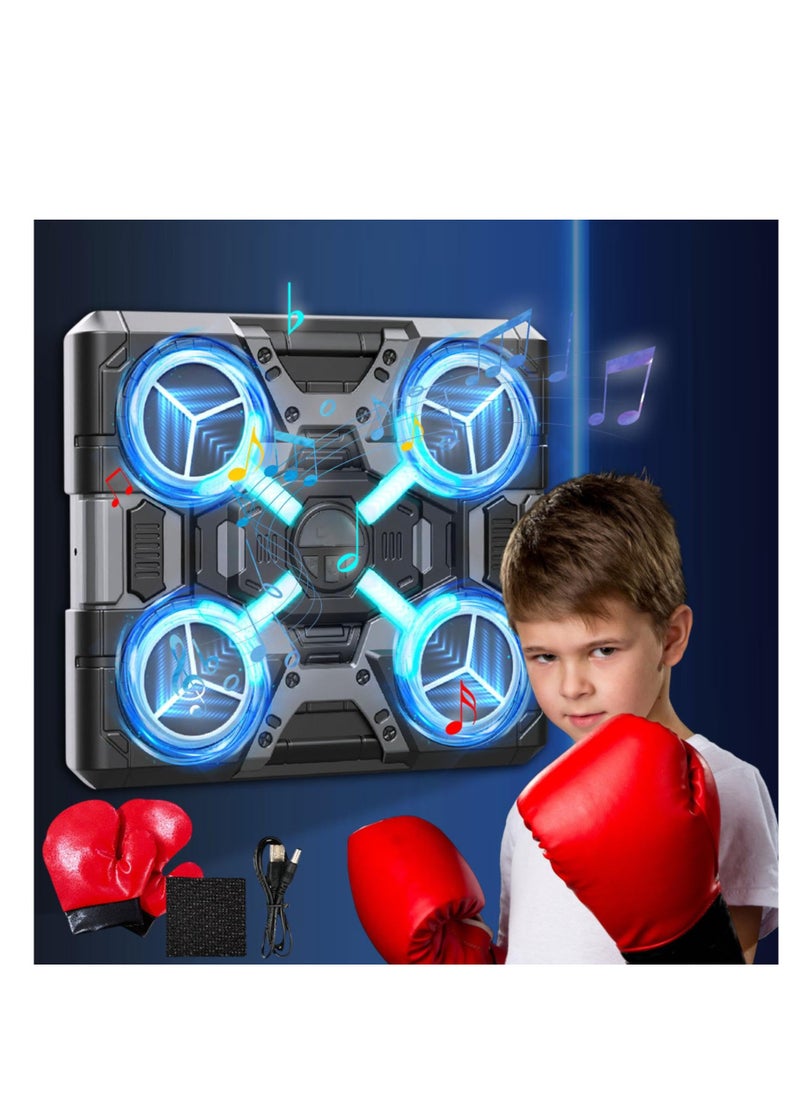 XiuWoo Music Boxing Machine, Music Boxing Machine with Boxing Gloves, Colorful LED Wall Mounted Smart Bluetooth Music Boxing Trainer, Home Exercise New Fitness, Black  - Image 2