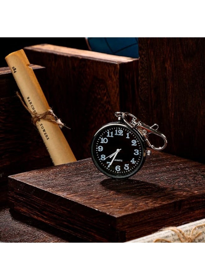 قطعتان من ساعات الجيب الكوارتز مع مشبك مفاتيح دائري ومشبك على الساعة المحمولة للجنسين (أسود وأبيض) - Image 4