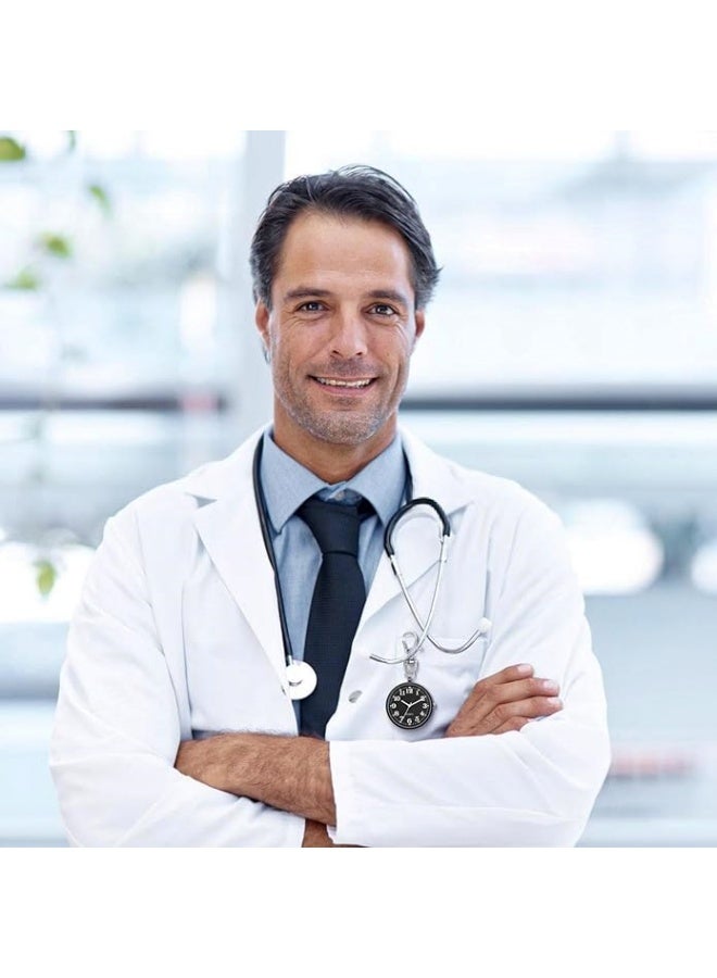 قطعتان من ساعات الجيب الكوارتز مع مشبك مفاتيح دائري ومشبك على الساعة المحمولة للجنسين (أسود وأبيض) - Image 3