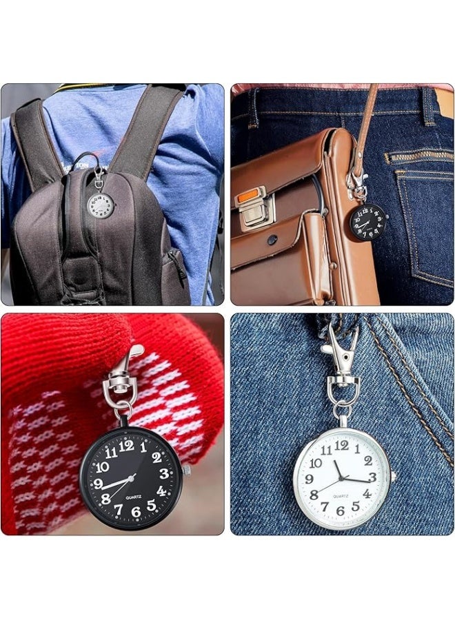 قطعتان من ساعات الجيب الكوارتز مع مشبك مفاتيح دائري ومشبك على الساعة المحمولة للجنسين (أسود وأبيض) - Image 5