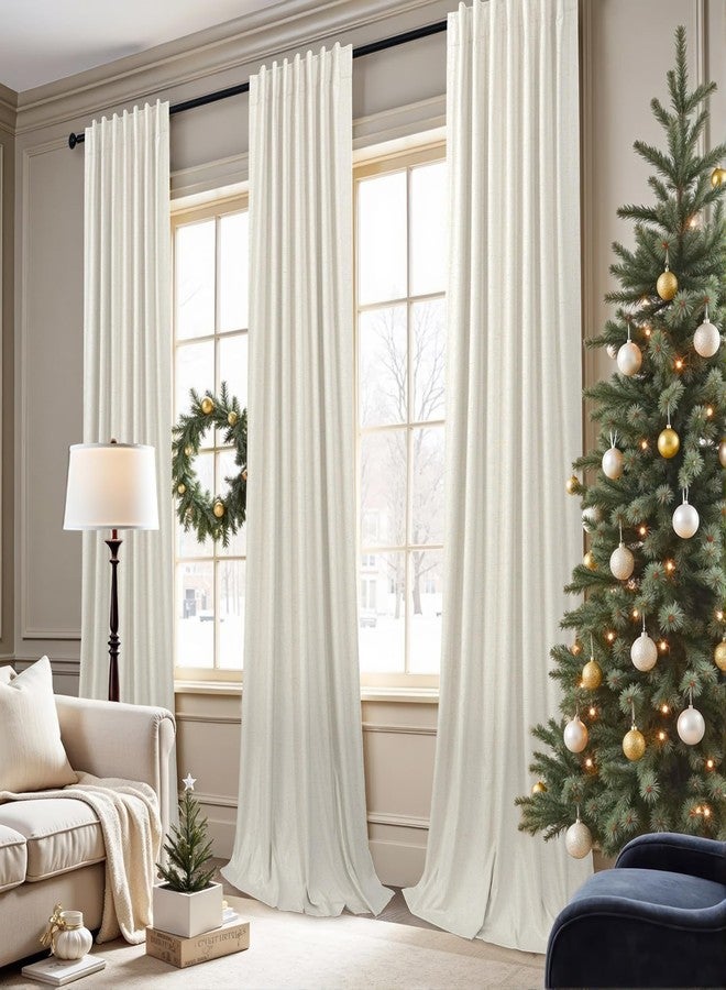 Pitalk ستائر تعتيم كاملة بطول 96 بوصة لغرفة النوم، ستائر تعتيم لطيفة من قطعتين لغرفة المعيشة، تحجب الضوء، تقلل الحرارة والضوضاء، مصنوعة من الكتان، بنمط ريفي، بطول 8 أقدام، بحلقات خلفية مطوية، لون كريمي عاجي. - Image 2