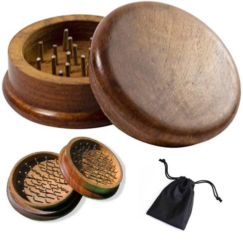 WITSOUL Herb Grinder 2 Part sheesham Wooden Herb Crusher Carved Leaf Lid Set of 1 - Image 1