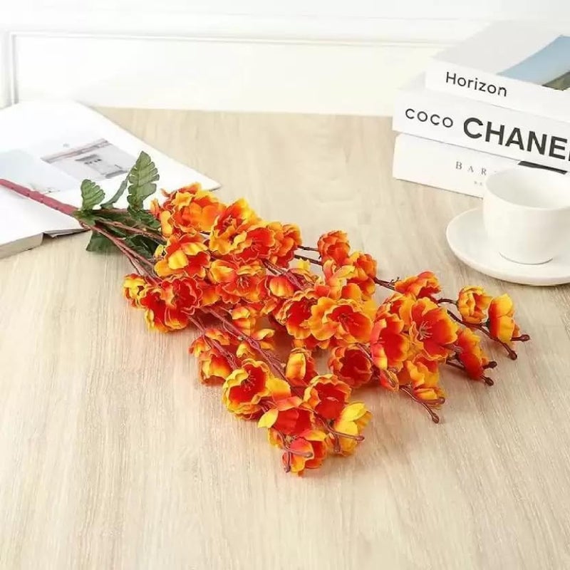 Everbuy Plastic Artificial Flowers For Home Decoration Cherry Blossom (7 Branches, Sunset Yellow) - Image 3