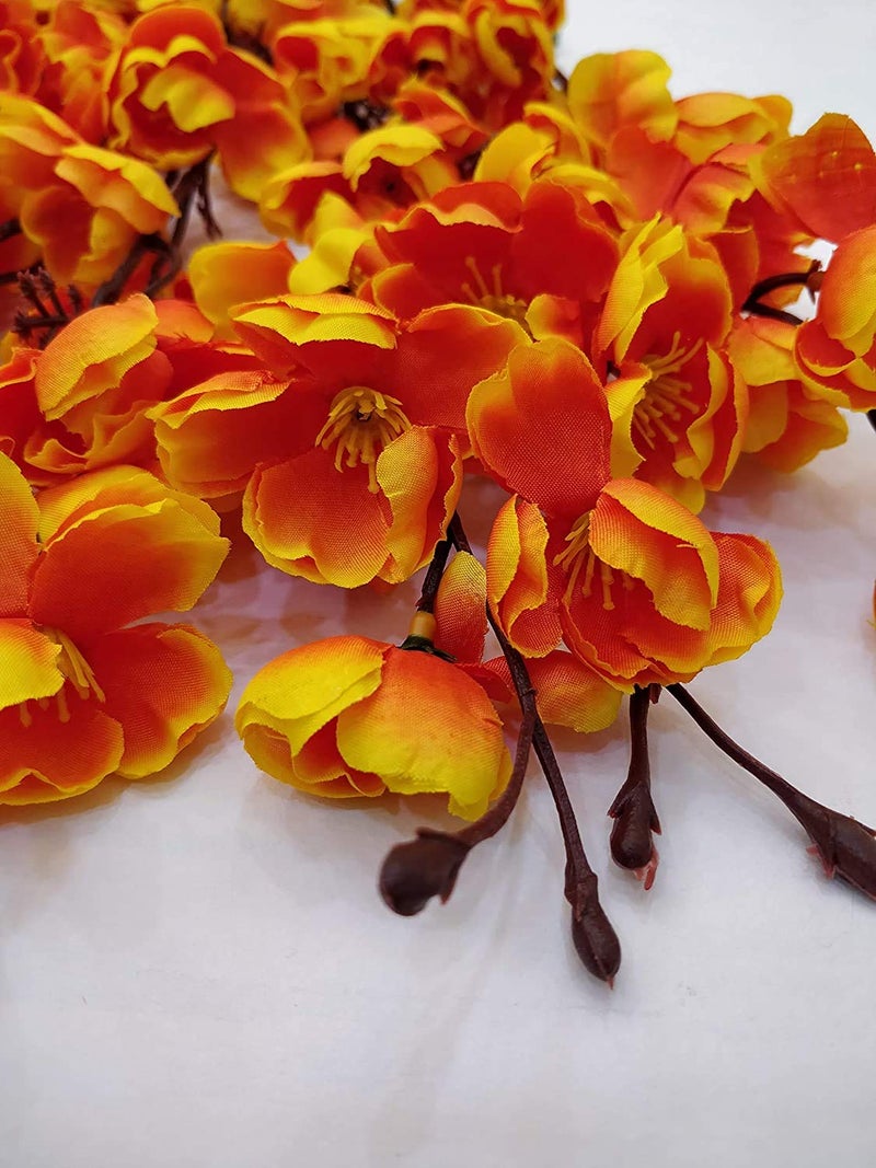 Everbuy Plastic Artificial Flowers For Home Decoration Cherry Blossom (7 Branches, Sunset Yellow) - Image 2