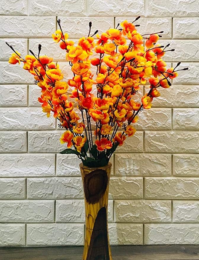 Everbuy Plastic Artificial Flowers For Home Decoration Cherry Blossom (7 Branches, Sunset Yellow) - Image 4