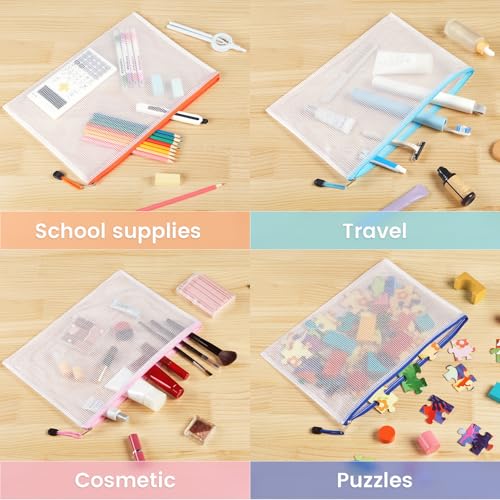 Sooez 24 Pack Mesh Zipper Pouch with Sticky Labels, A4 Mesh Bags for Board Game Puzzles Organization Storage, Durable Letter Size File Folders Organizer for Teacher School Classroom Office Supplies - Image 5