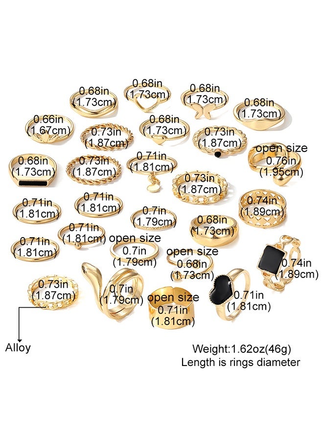 27pcs Summer Alloy Rings Set, Heart, Butterfly, Leaf, Thick Rings, Perfect for Women Daily Wear, Going Out, Party, Birthday Gift - Image 4