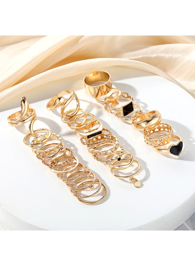 27pcs Summer Alloy Rings Set, Heart, Butterfly, Leaf, Thick Rings, Perfect for Women Daily Wear, Going Out, Party, Birthday Gift - Image 2