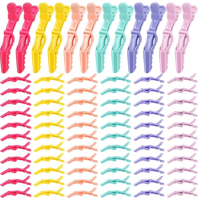 100 Pcs Colorful Plastic Hair Sectioning Clips  Wide Teeth Double Hinged NonSlip Design for Salon and Cutting 6 Colors