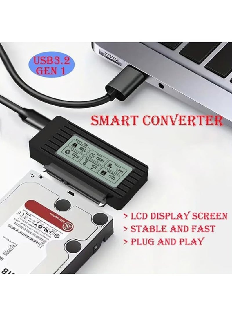 Barakah كابل محول SATA إلى USB 3.2/3.1/3.0 لنقل بيانات SSD HDD بحجم 2.5 بوصة، محول قرص صلب Type-C مع شاشة LCD لعرض السرعة للنسخ الاحتياطي على اللابتوب والكمبيوتر المكتبي (أسود) - Image 3