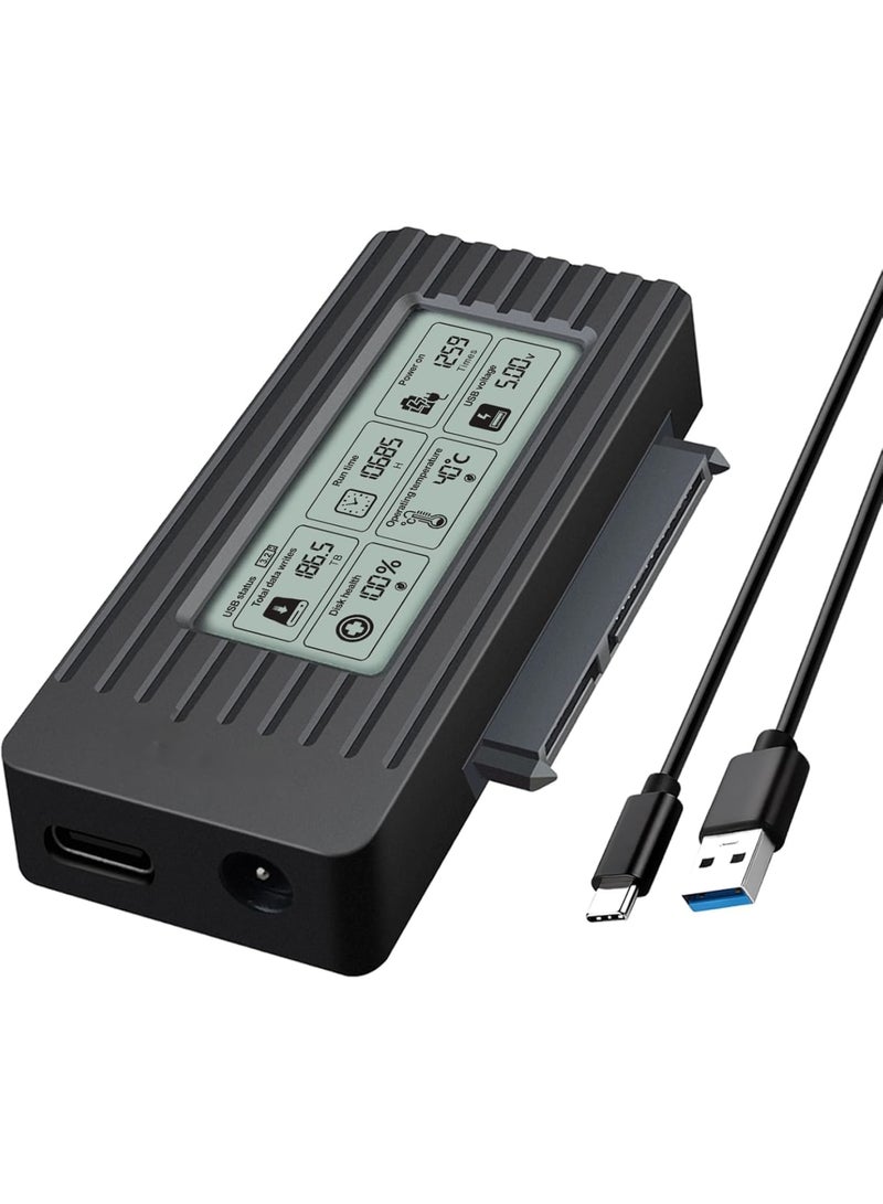 Barakah كابل محول SATA إلى USB 3.2/3.1/3.0 لنقل بيانات SSD HDD بحجم 2.5 بوصة، محول قرص صلب Type-C مع شاشة LCD لعرض السرعة للنسخ الاحتياطي على اللابتوب والكمبيوتر المكتبي (أسود) - Image 1