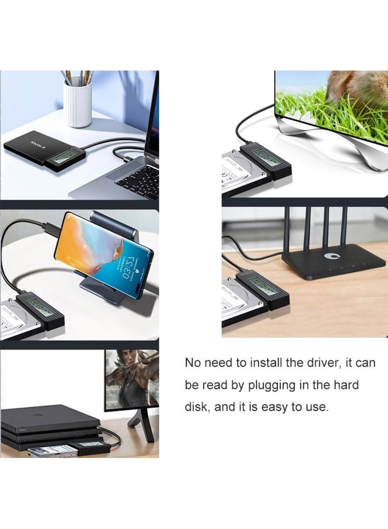 Barakah كابل محول SATA إلى USB 3.2/3.1/3.0 لنقل بيانات SSD HDD بحجم 2.5 بوصة، محول قرص صلب Type-C مع شاشة LCD لعرض السرعة للنسخ الاحتياطي على اللابتوب والكمبيوتر المكتبي (أسود) - Image 2