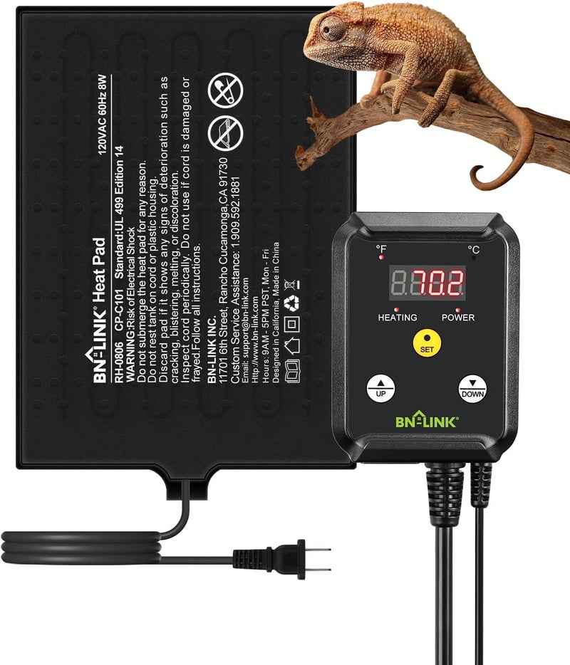 BN-LINK Durable Reptile Heating Pad 6" X 8" with Digital Thermostat Under Tank Heater Terrarium Warmer Combo Set for Turtles, Lizards, Frogs, and Other Reptiles - Image 1