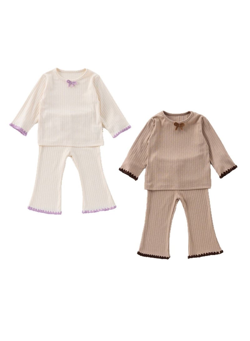 Yangqi Baby Bottom Home Clothes Split Bottom Shirt Bellbottom Pants Two Piece Set - Image 2