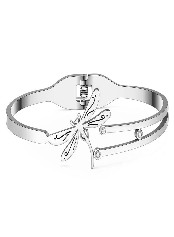 NEWEI Dragonfly Gifts for Women Cute Dragonfly Bracelet Bangle Stainless Steel Dragonfly Jewelry Decor Charms for Dragon Fly Lovers (Silver Plated C) - Image 2