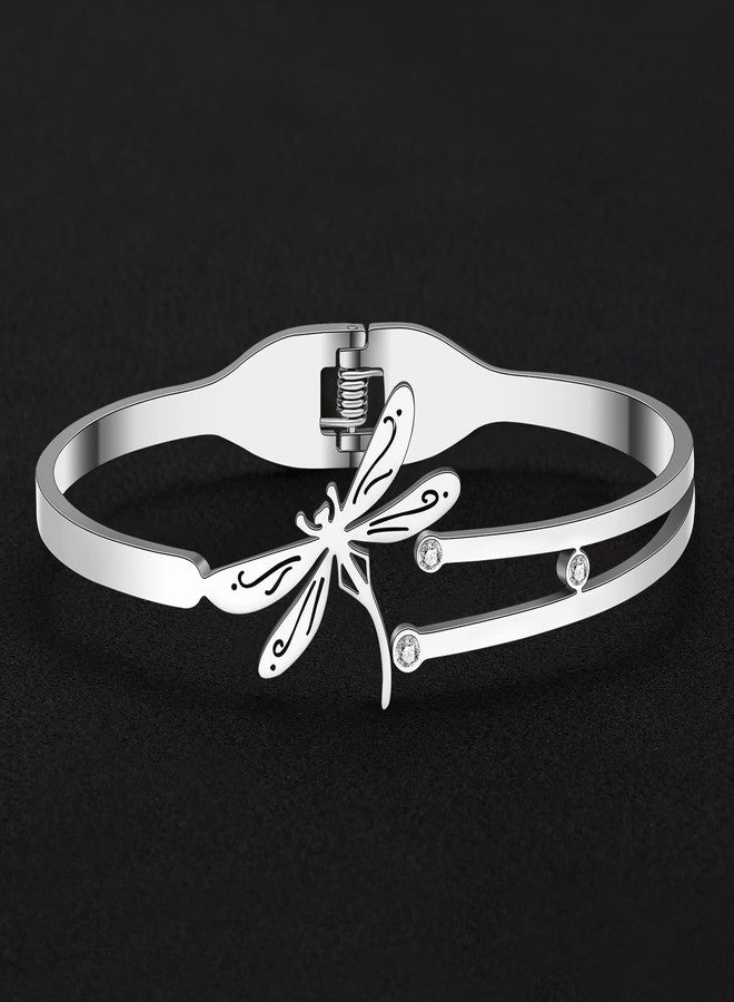 NEWEI Dragonfly Gifts for Women Cute Dragonfly Bracelet Bangle Stainless Steel Dragonfly Jewelry Decor Charms for Dragon Fly Lovers (Silver Plated C) - Image 4