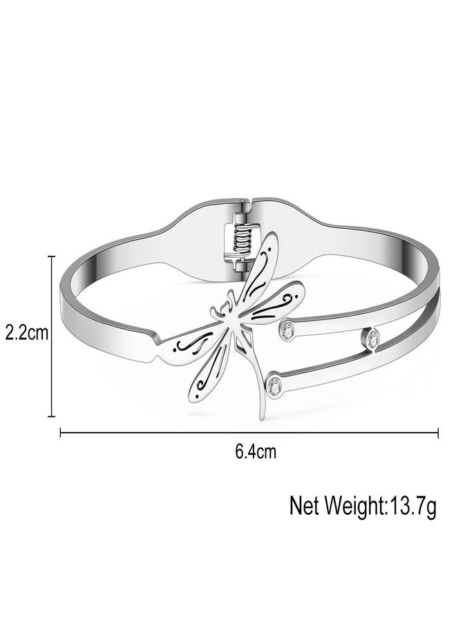 NEWEI Dragonfly Gifts for Women Cute Dragonfly Bracelet Bangle Stainless Steel Dragonfly Jewelry Decor Charms for Dragon Fly Lovers (Silver Plated C) - Image 5