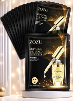 Zozu 10 Pcs Supreme 24k Gold Facial Mask Hydrating Moisturizing Nourishing Smooth Gold Foil Soft Face Mask Sheet Skincare Anti Aging Facial Sheet for Women and Men for All Skin Types  - Image 1