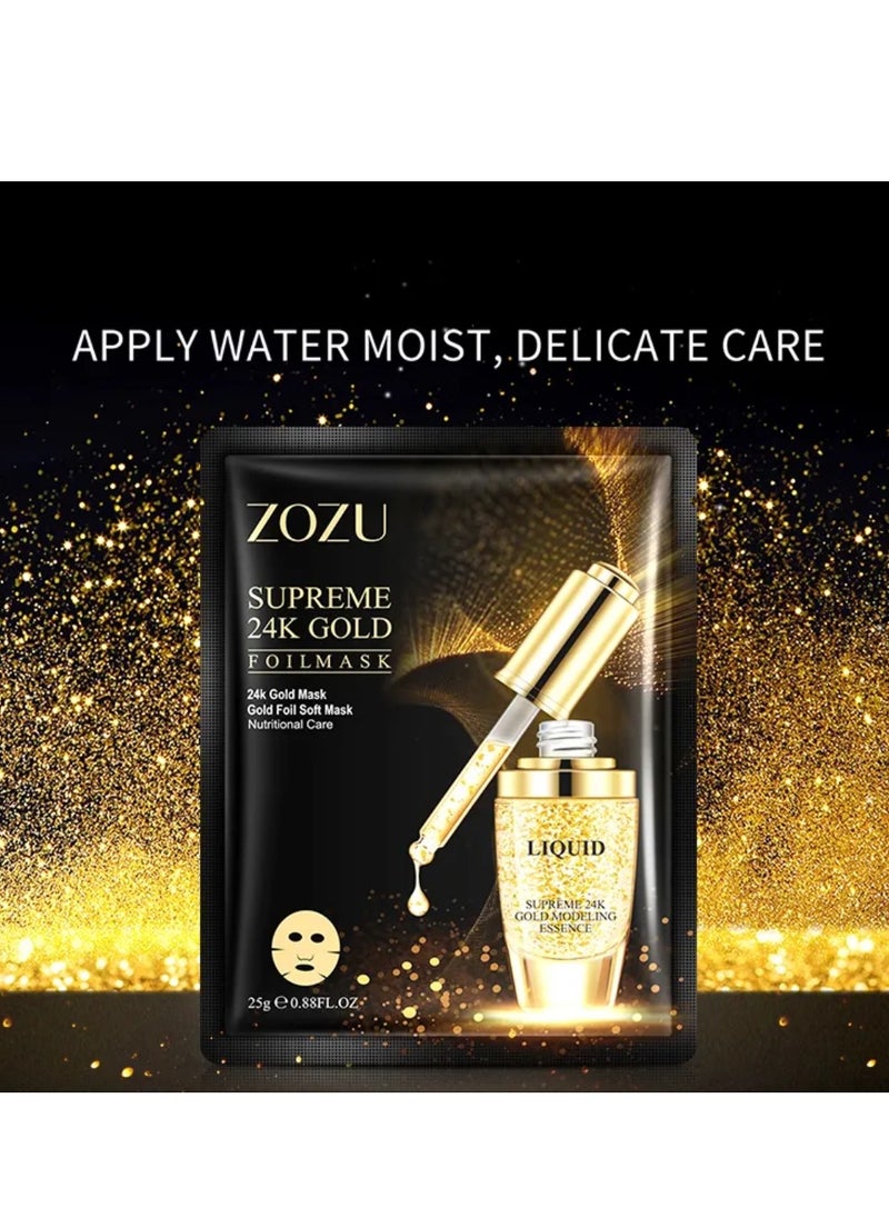 Zozu 10 Pcs Supreme 24k Gold Facial Mask Hydrating Moisturizing Nourishing Smooth Gold Foil Soft Face Mask Sheet Skincare Anti Aging Facial Sheet for Women and Men for All Skin Types  - Image 3