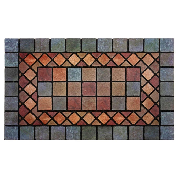 BLUE EDGE TILE MAT BARRIER DOORMAT ECOFRIENDLY SCRAPE AND ABSORBENT INDOOROUTDOOR DOOR MAT REGULAR 75X44CM BLUE BORDER